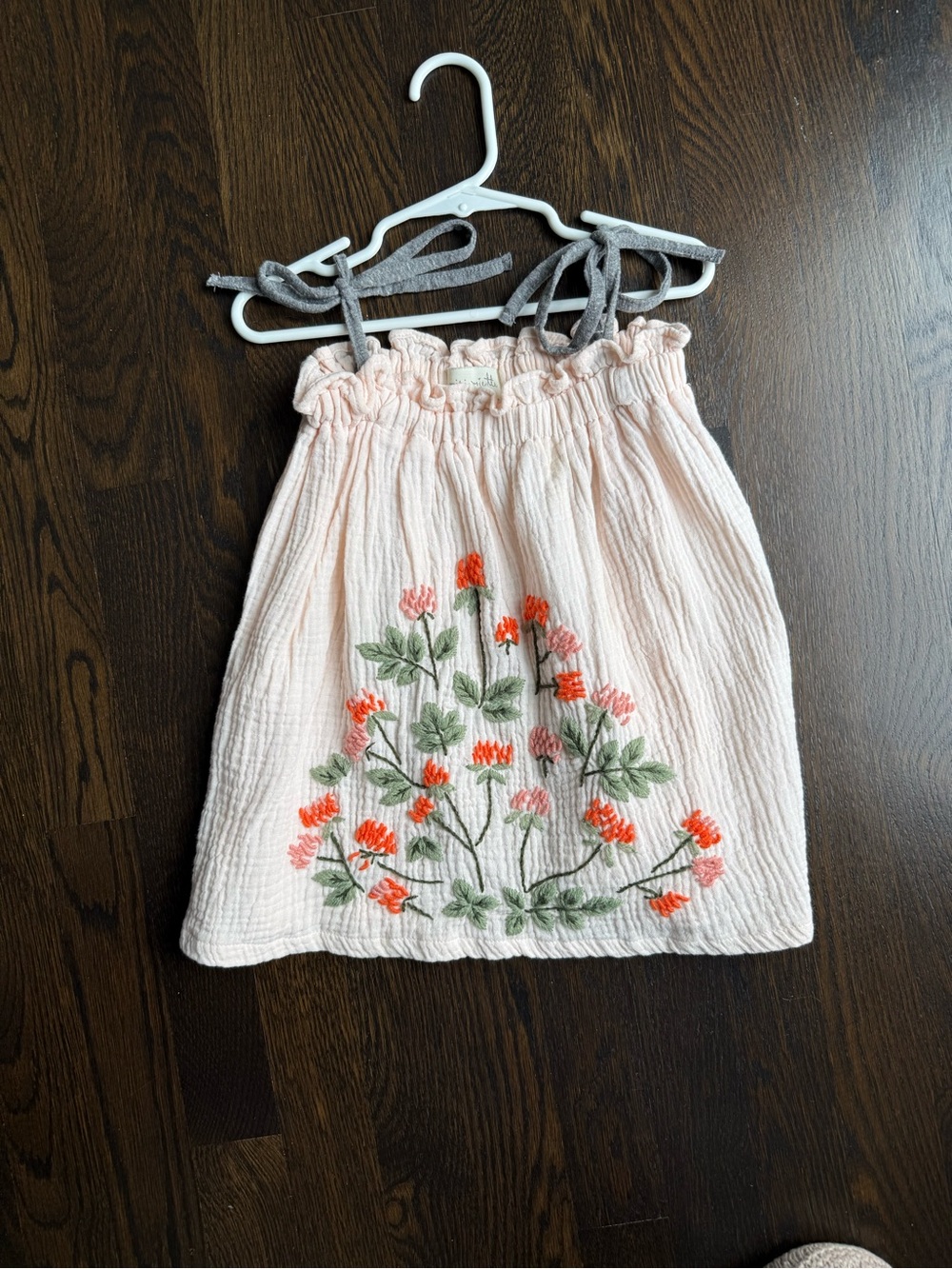 Girls Pink Embroidered Floral Boho Top with Tie Straps, never worn, like new